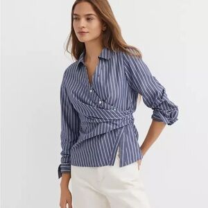 NWT LOFT Women's Navy Striped Button Down Shirt
